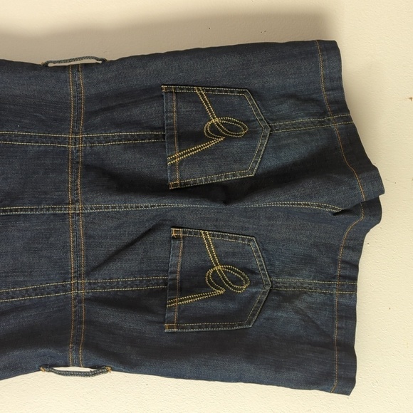 BEBE BUTTON FRONT SHORT SLEEVE DENIM ROMPER - Picture 8 of 12